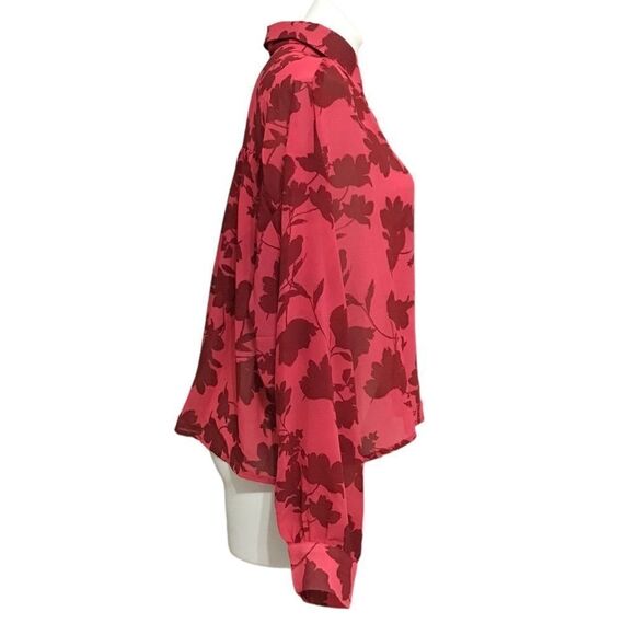 Lumiere Pink Blouse Floral Print Oversized Sheer New Size Large - Picture 2 of 12